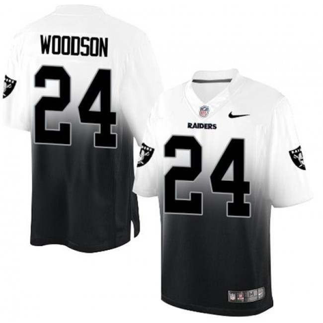 Nike Raiders #24 Charles Woodson White/Black Men's Stitched NFL Elite Fadeaway Fashion Jersey