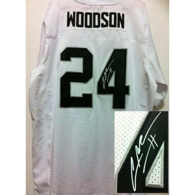 Nike Raiders #24 Charles Woodson White Men's Stitched NFL Elite Autographed Jersey