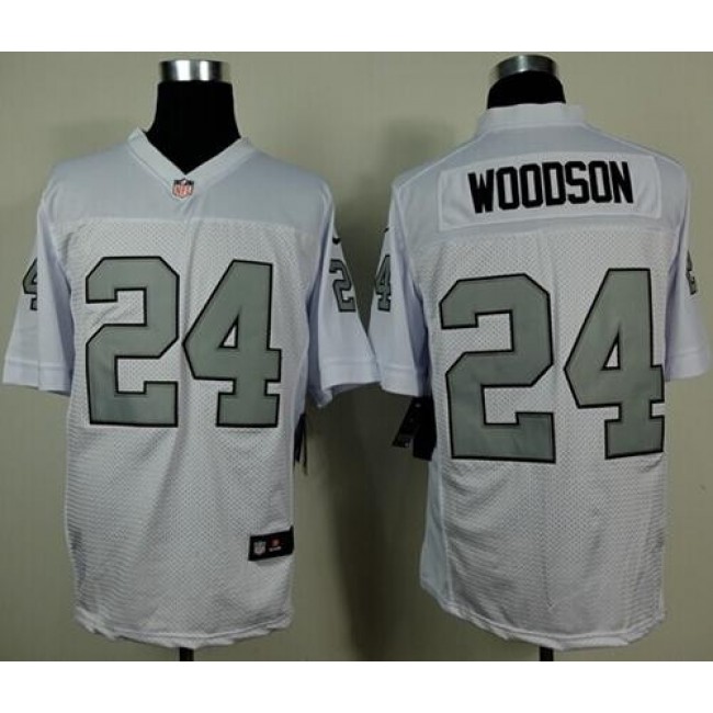Nike Raiders #24 Charles Woodson White Silver No. Men's Stitched NFL Elite Jersey