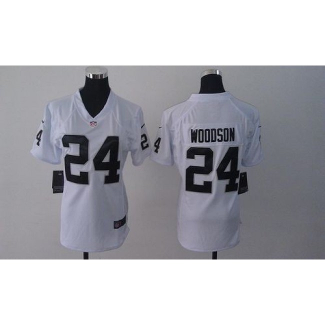 Women's Raiders #24 Charles Woodson White Stitched NFL Elite Jersey