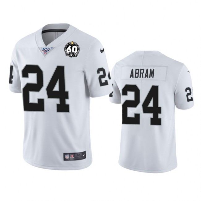Nike Raiders #24 Johnathan Abram White 60th Anniversary Vapor Limited Stitched NFL 100th Season Jersey