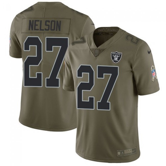 Las Vegas Raiders #27 Reggie Nelson Olive Youth Stitched NFL Limited 2017 Salute to Service Jersey
