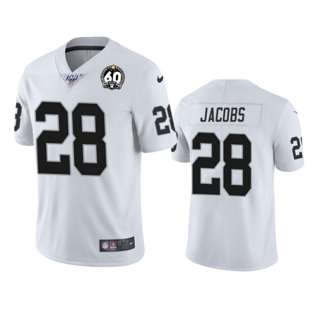 Nike Raiders #28 Josh Jacobs White 60th Anniversary Vapor Limited Stitched NFL 100th Season Jersey