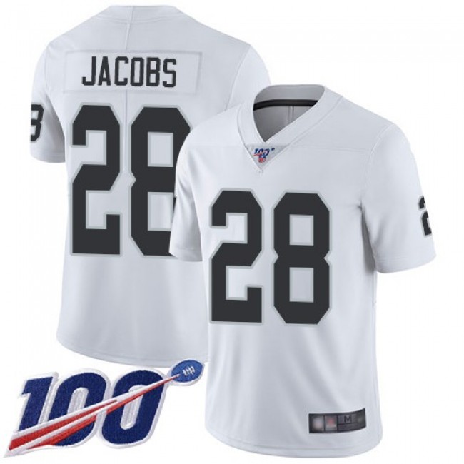 Nike Raiders #28 Josh Jacobs White Men's Stitched NFL 100th Season Vapor Limited Jersey