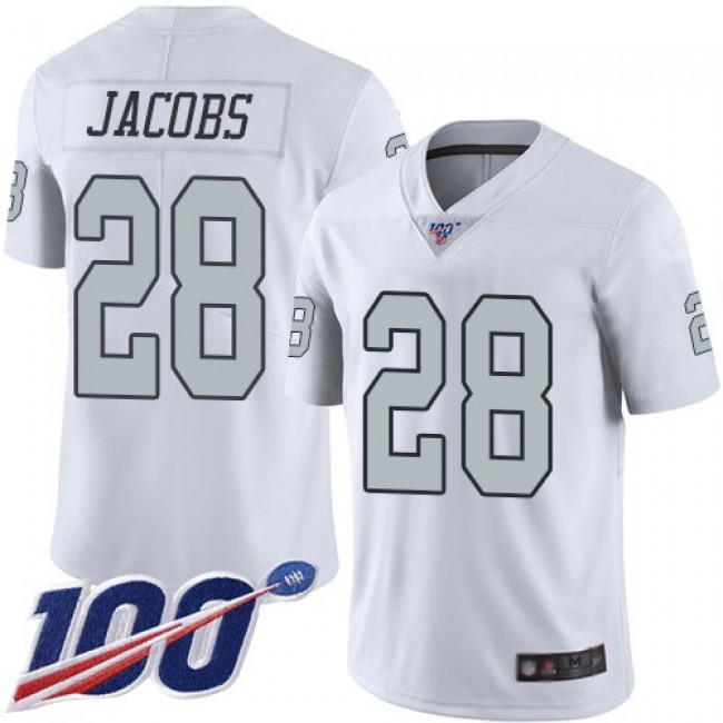 Nike Raiders #28 Josh Jacobs White Men's Stitched NFL Limited Rush 100th Season Jersey