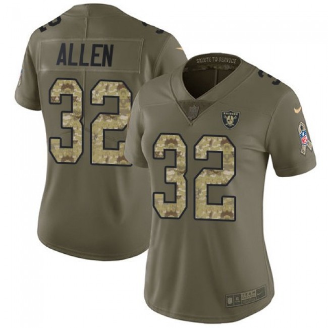 Women's Raiders #32 Marcus Allen Olive Camo Stitched NFL Limited 2017 Salute to Service Jersey