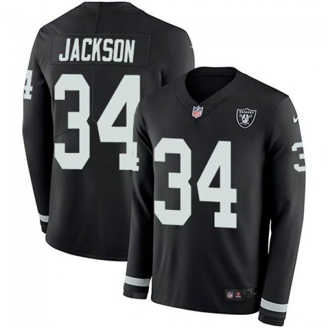 Nike Raiders #34 Bo Jackson Black Team Color Men's Stitched NFL Limited Therma Long Sleeve Jersey