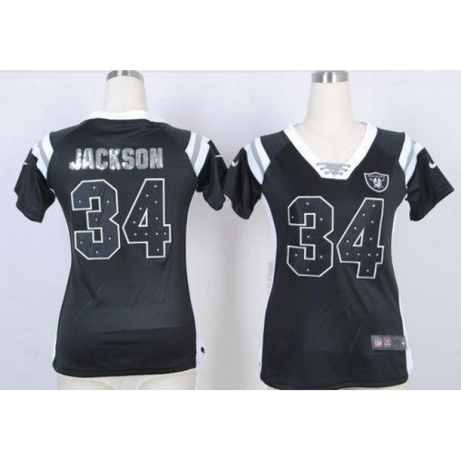 Women's Raiders #34 Bo Jackson Black Team Color Stitched NFL Elite Draft Him Shimmer Jersey