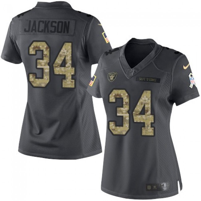 Women's Raiders #34 Bo Jackson Black Stitched NFL Limited 2016 Salute to Service Jersey