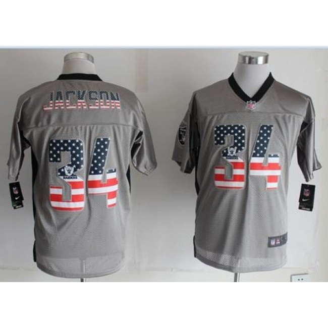 Nike Raiders #34 Bo Jackson Grey Men's Stitched NFL Elite USA Flag Fashion Jersey