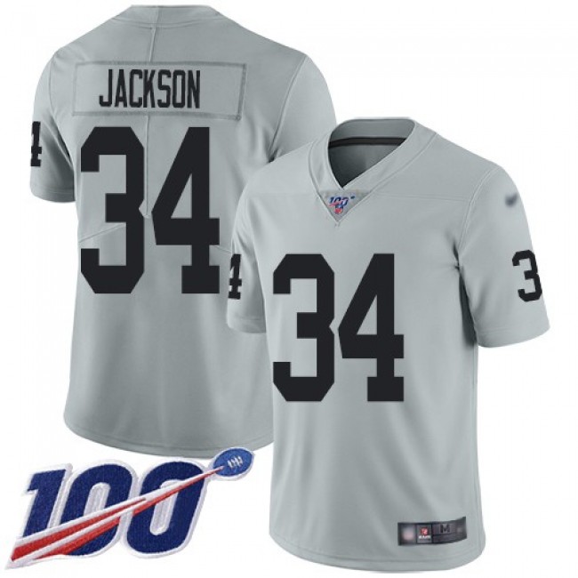 Nike Raiders #34 Bo Jackson Silver Men's Stitched NFL Limited Inverted Legend 100th Season Jersey