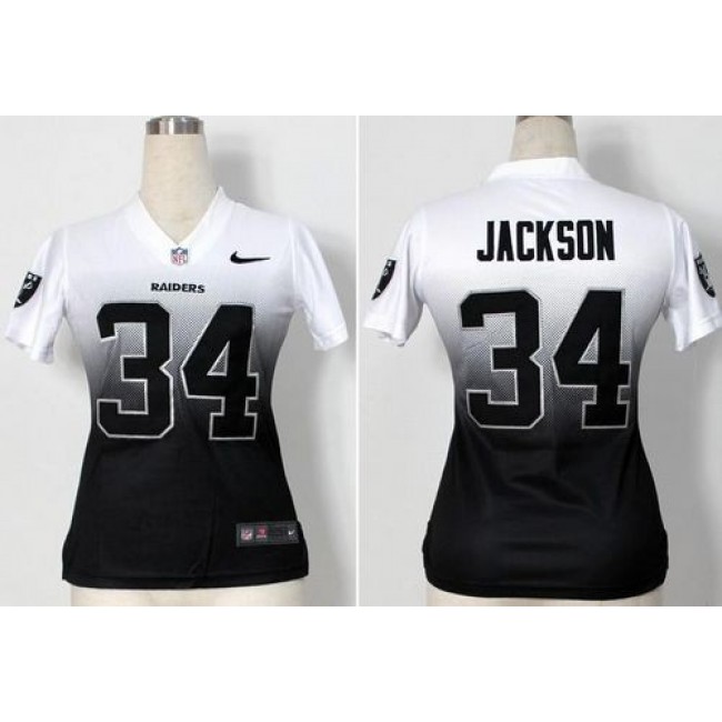 Women's Raiders #34 Bo Jackson White Black Stitched NFL Elite Fadeaway Jersey