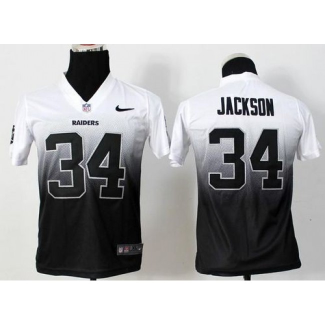 Las Vegas Raiders #34 Bo Jackson White-Black Youth Stitched NFL Elite Fadeaway Fashion Jersey