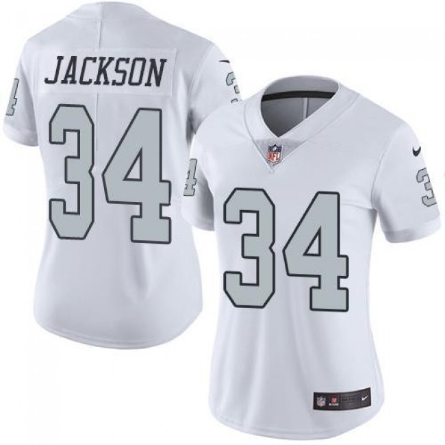 Women's Raiders #34 Bo Jackson White Stitched NFL Limited Rush Jersey