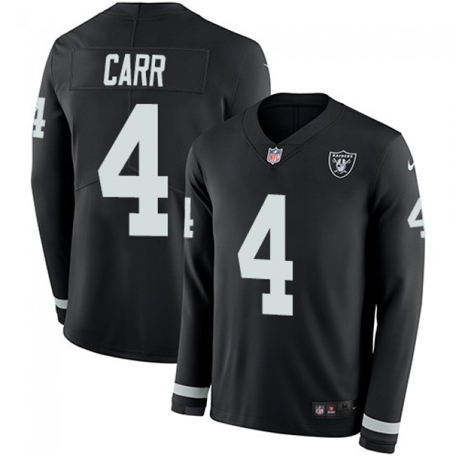 Nike Raiders #4 Derek Carr Black Team Color Men's Stitched NFL Limited Therma Long Sleeve Jersey