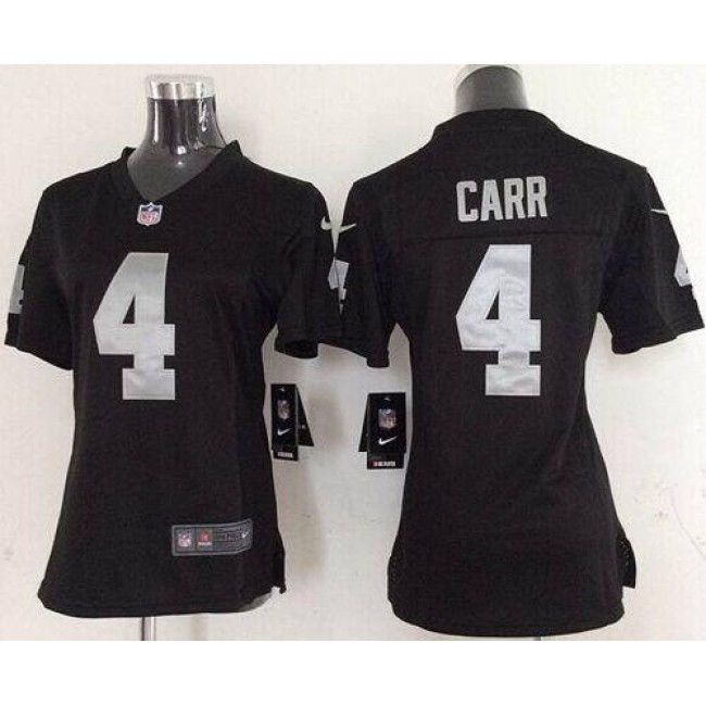 Women's Raiders #4 Derek Carr Black Team Color Stitched NFL Elite Jersey