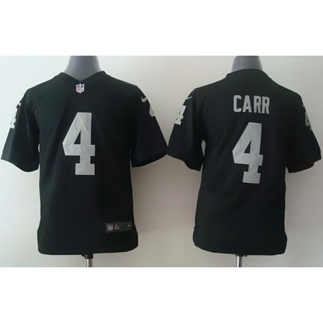 Las Vegas Raiders #4 Derek Carr Black Team Color Youth Stitched NFL Elite Jersey