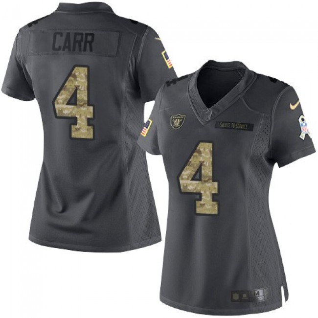 Women's Raiders #4 Derek Carr Black Stitched NFL Limited 2016 Salute to Service Jersey