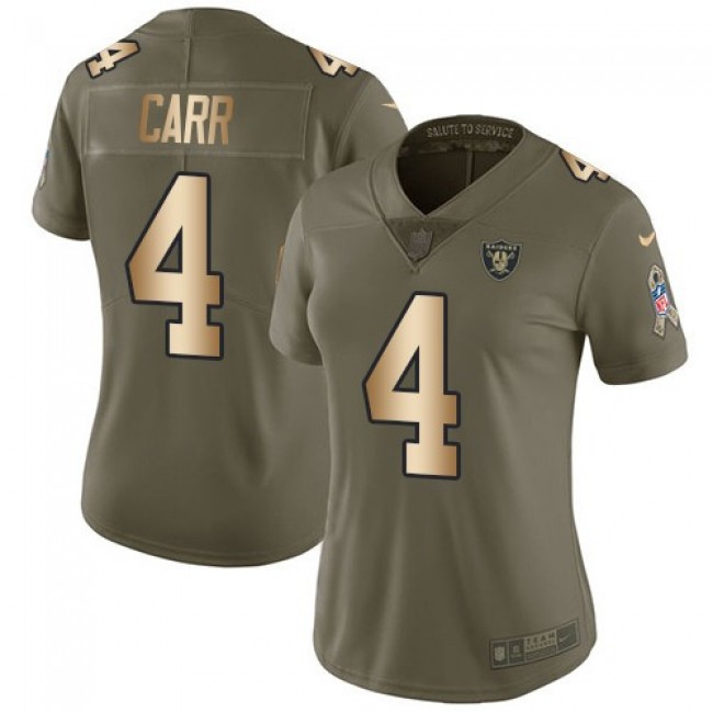 Women's Raiders #4 Derek Carr Olive Gold Stitched NFL Limited 2017 Salute to Service Jersey