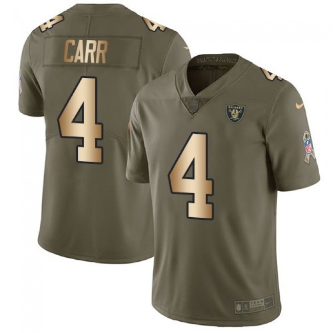 Las Vegas Raiders #4 Derek Carr Olive-Gold Youth Stitched NFL Limited 2017 Salute to Service Jersey