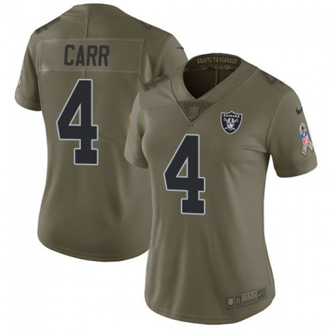 Women's Raiders #4 Derek Carr Olive Stitched NFL Limited 2017 Salute to Service Jersey