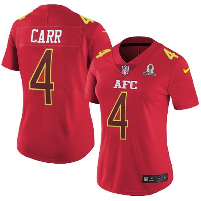 Women's Raiders #4 Derek Carr Red Stitched NFL Limited AFC 2017 Pro Bowl Jersey