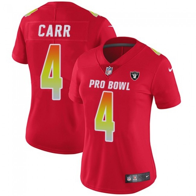 Women's Raiders #4 Derek Carr Red Stitched NFL Limited AFC 2018 Pro Bowl Jersey