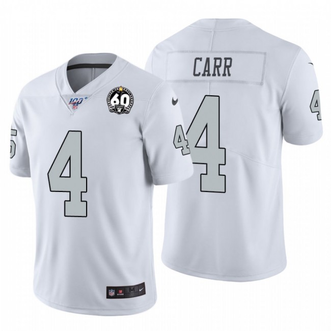 Nike Raiders #4 Derek Carr White 60th Anniversary Patch Men's Stitched NFL 100 Limited Color Rush Jersey