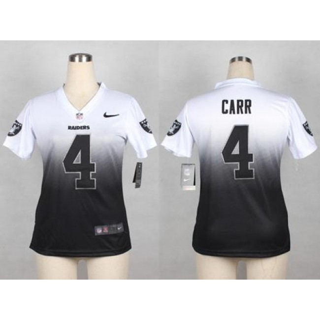 Women's Raiders #4 Derek Carr White Black Stitched Elite Fadeaway Jersey