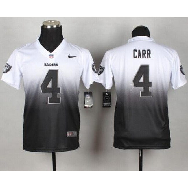 Las Vegas Raiders #4 Derek Carr White-Black Youth Stitched NFL Elite Fadeaway Fashion Jersey