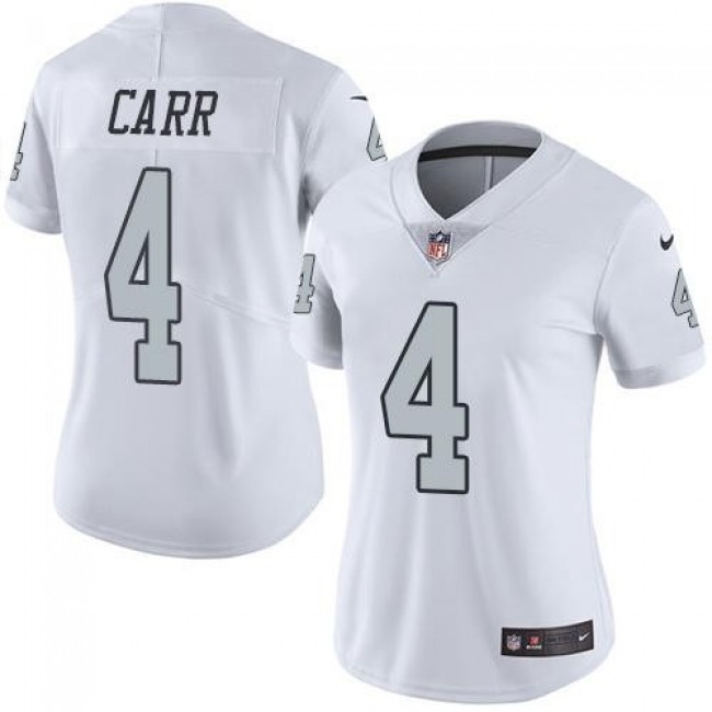 Women's Raiders #4 Derek Carr White Stitched NFL Limited Rush Jersey