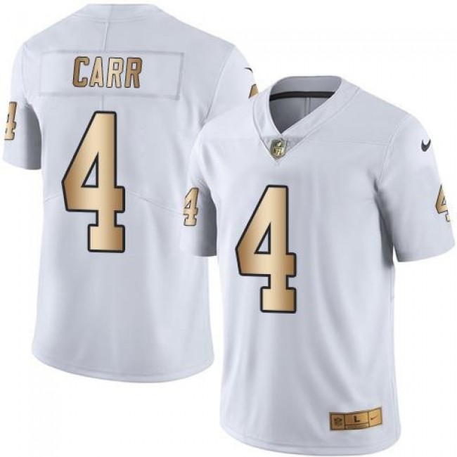 Las Vegas Raiders #4 Derek Carr White Youth Stitched NFL Limited Gold Rush Jersey