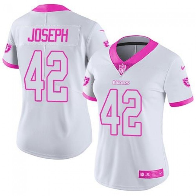 Women's Raiders #42 Karl Joseph White Pink Stitched NFL Limited Rush Jersey