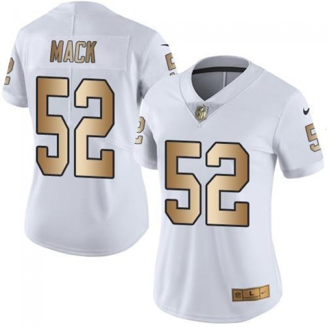 Women's Raiders #52 Khalil Mack White Stitched NFL Limited Gold Rush Jersey