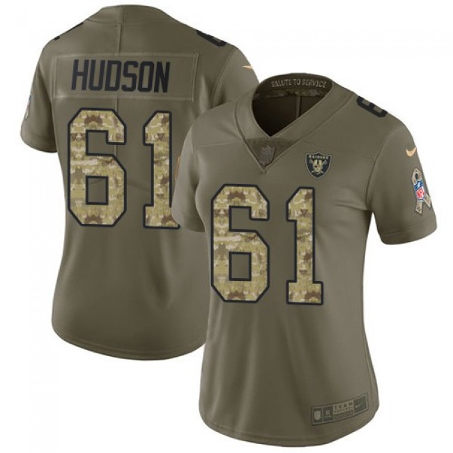 Women's Raiders #61 Rodney Hudson Olive Camo Stitched NFL Limited 2017 Salute to Service Jersey
