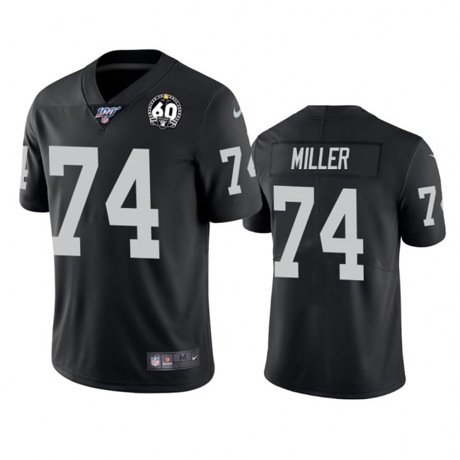 Nike Raiders #74 Kolton Miller Black 60th Anniversary Vapor Limited Stitched NFL 100th Season Jersey