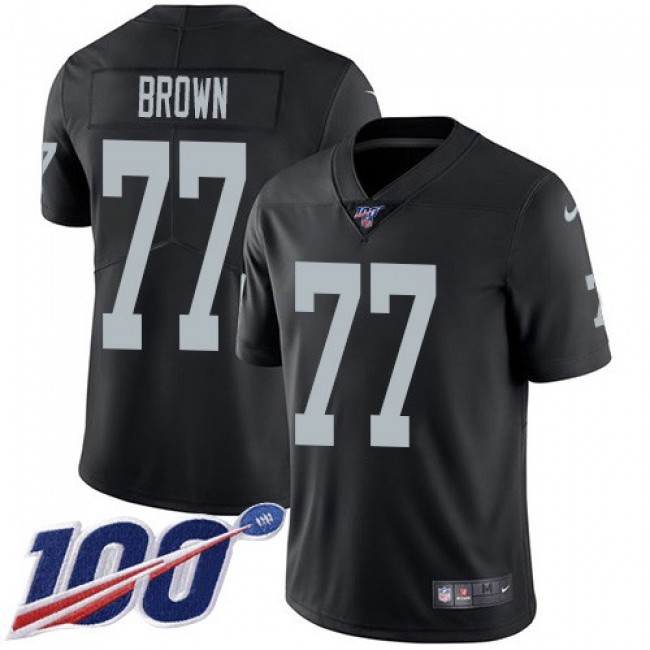 Nike Raiders #77 Trent Brown Black Team Color Men's Stitched NFL 100th Season Vapor Untouchable Limited Jersey
