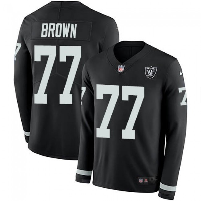 Nike Raiders #77 Trent Brown Black Team Color Men's Stitched NFL Limited Therma Long Sleeve Jersey
