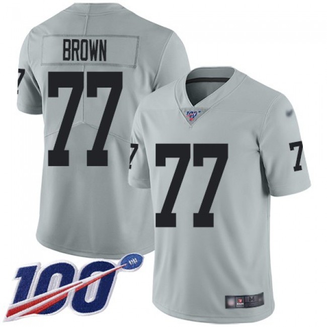 Nike Raiders #77 Trent Brown Silver Men's Stitched NFL Limited Inverted Legend 100th Season Jersey