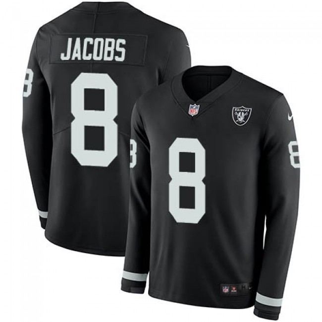 Nike Raiders #8 Josh Jacobs Black Team Color Men's Stitched NFL Limited Therma Long Sleeve Jersey