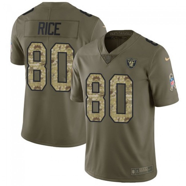 Nike Raiders #80 Jerry Rice Olive/Camo Men's Stitched NFL Limited 2017 Salute To Service Jersey