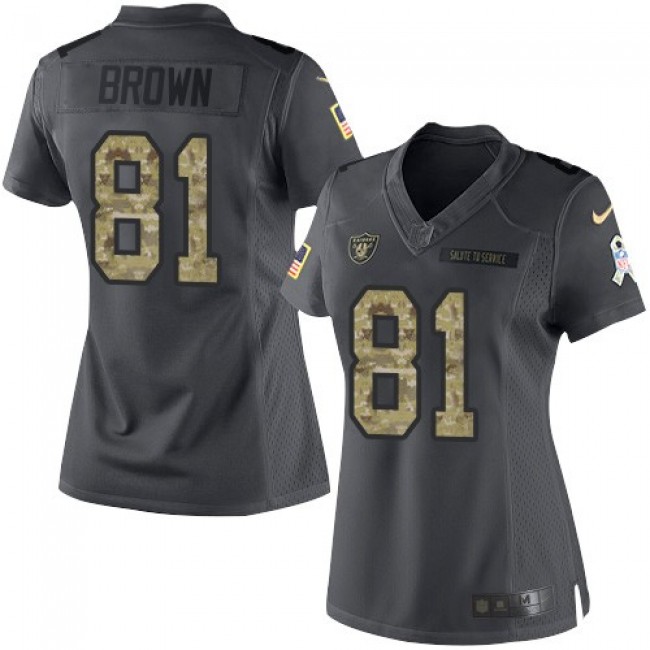 Women's Raiders #81 Tim Brown Black Stitched NFL Limited 2016 Salute to Service Jersey
