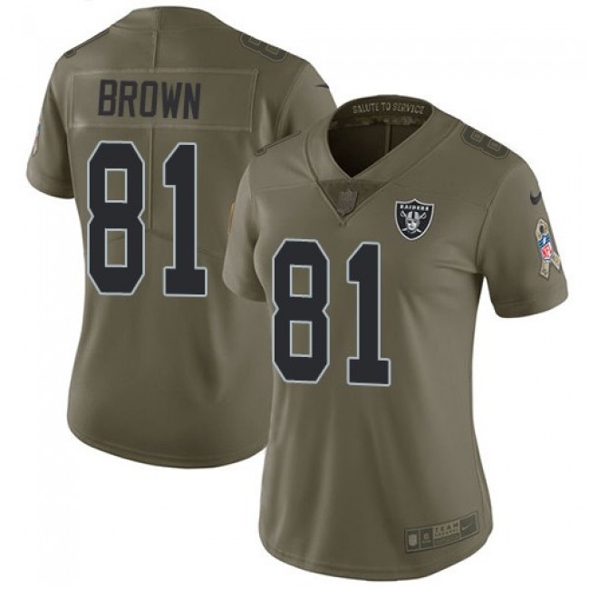 Women's Raiders #81 Tim Brown Olive Stitched NFL Limited 2017 Salute to Service Jersey