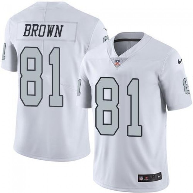 Nike Raiders #81 Tim Brown White Men's Stitched NFL Limited Rush Jersey