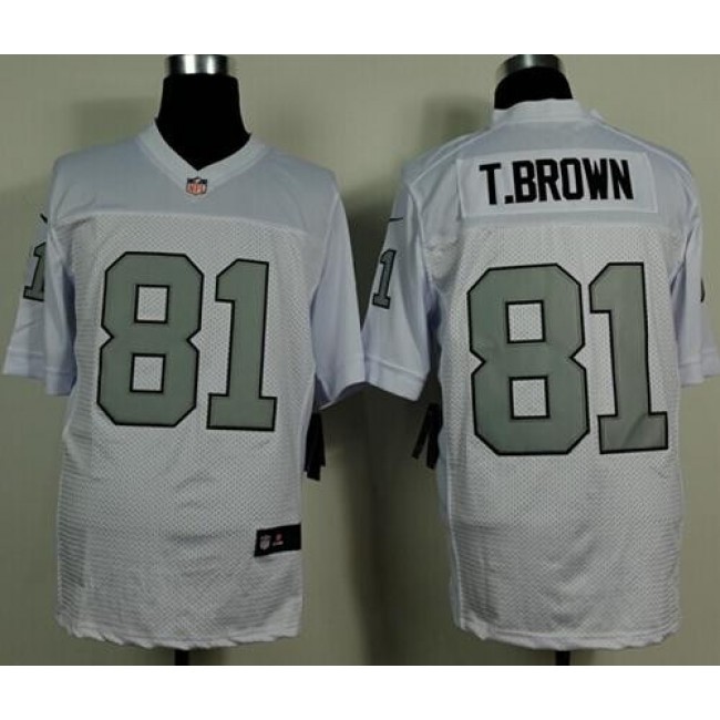 Nike Raiders #81 Tim Brown White Silver No. Men's Stitched NFL Elite Jersey