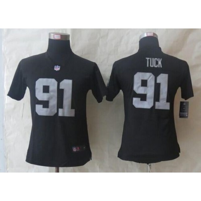 Women's Raiders #91 Justin Tuck Black Team Color Stitched NFL Elite Jersey