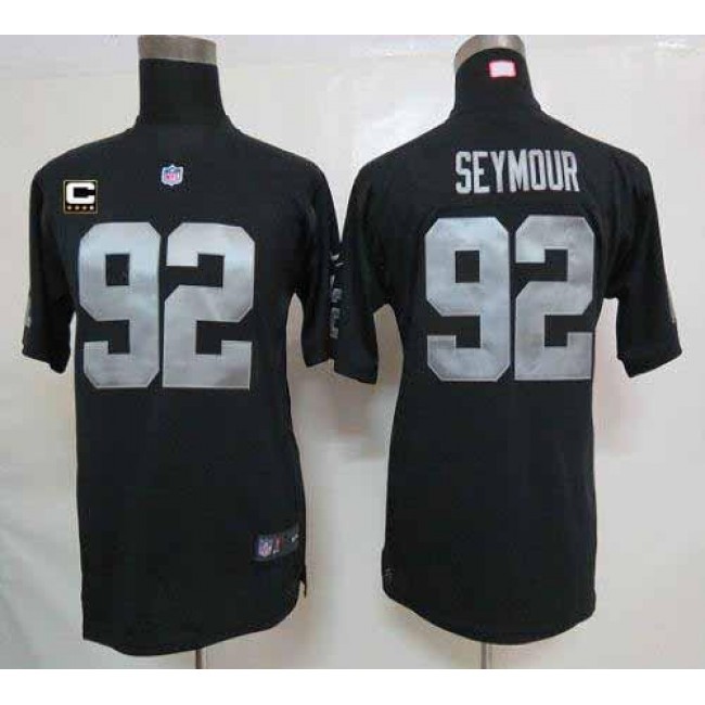Las Vegas Raiders #92 Richard Seymour Black Team Color With C Patch Youth Stitched NFL Elite Jersey