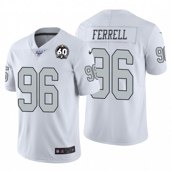 Nike Raiders #96 Clelin Ferrell White 60th Anniversary Patch Men's Stitched NFL 100 Limited Color Rush Jersey