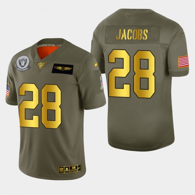 Raiders #28 Josh Jacobs Men's Nike Olive Gold 2019 Salute to Service Limited NFL 100 Jersey