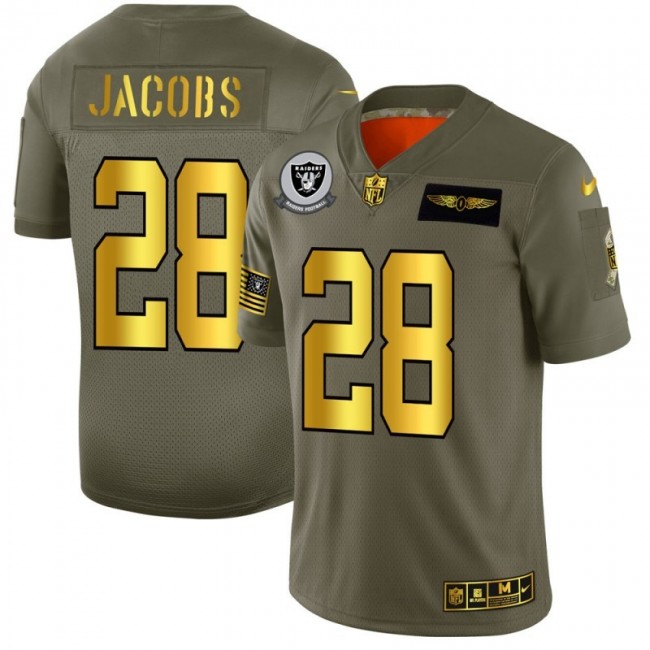 Raiders #28 Josh Jacobs NFL Men's Nike Olive Gold 2019 Salute to Service Limited Jersey